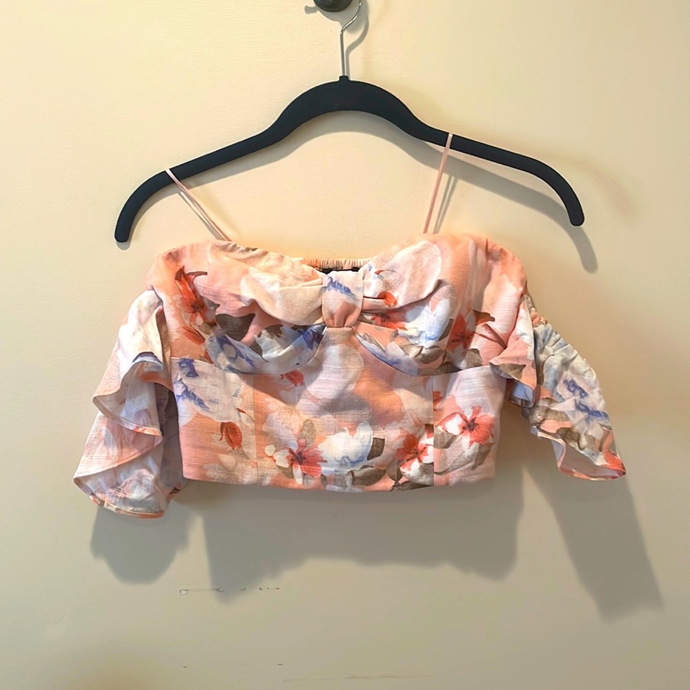Strapless crop top with off-shoulder ruffle sleeves from Express - size small!